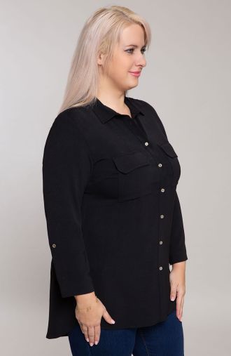 Μακρύ μαύρο πουκάμισο με τσέπες