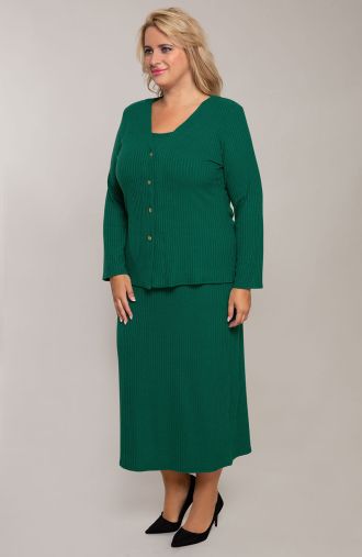 Πράσινο φόρεμα με ριμπ πουλόβερ