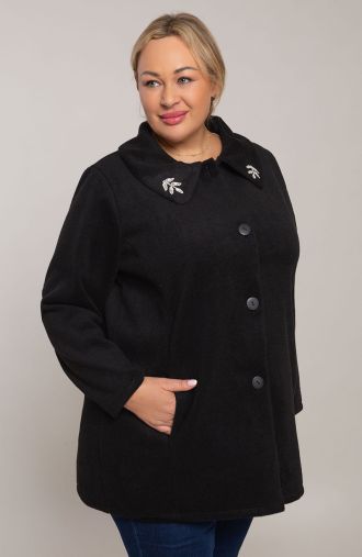 Μαύρο παλτό με διακοσμητικό γιακά