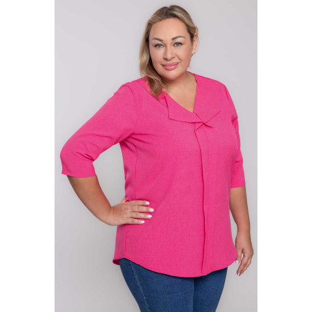 Φαρδιά λινή μπλούζα σε ροζ χρώμα